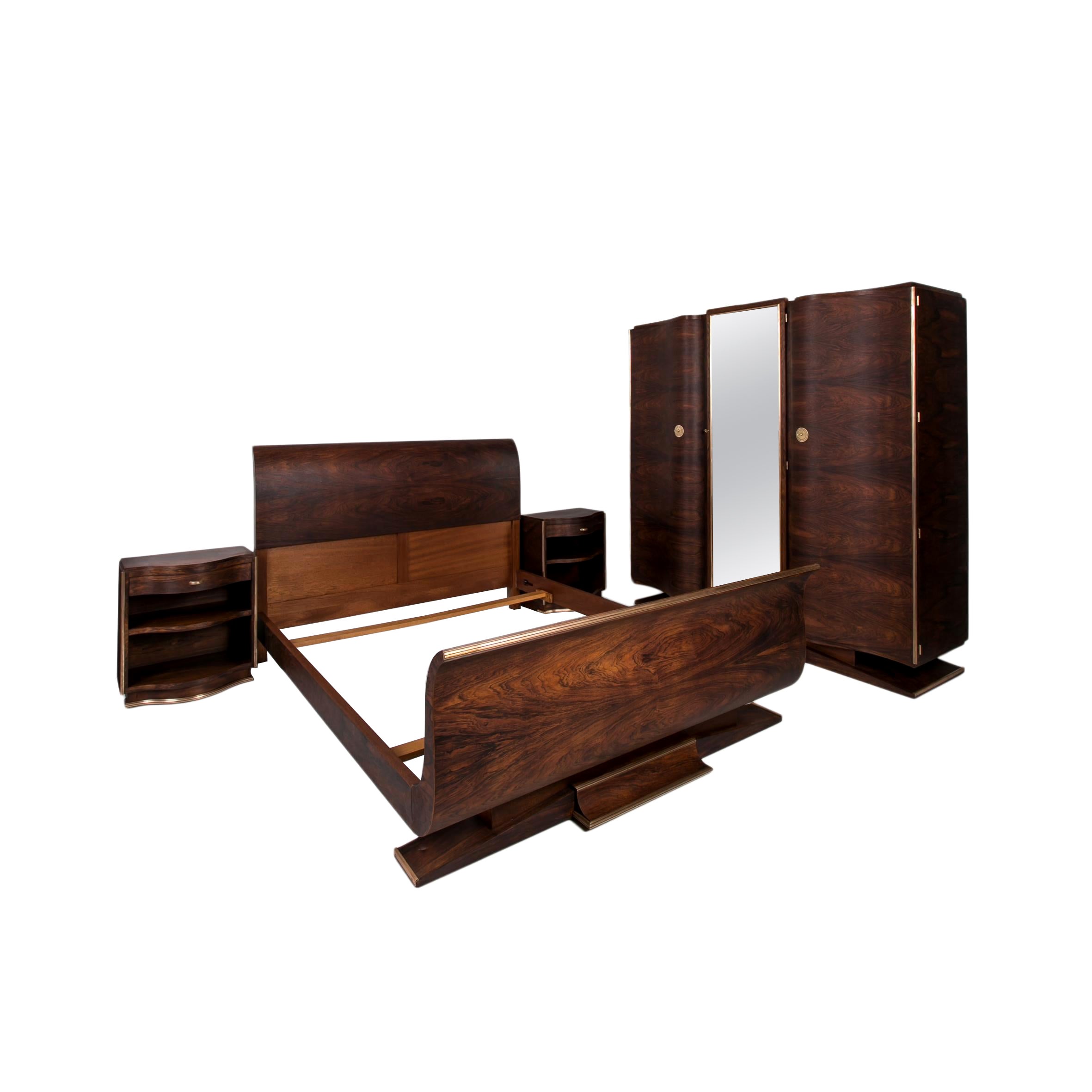 Original French Art Deco Bedroom Set, 4 Elements, France, 1920s