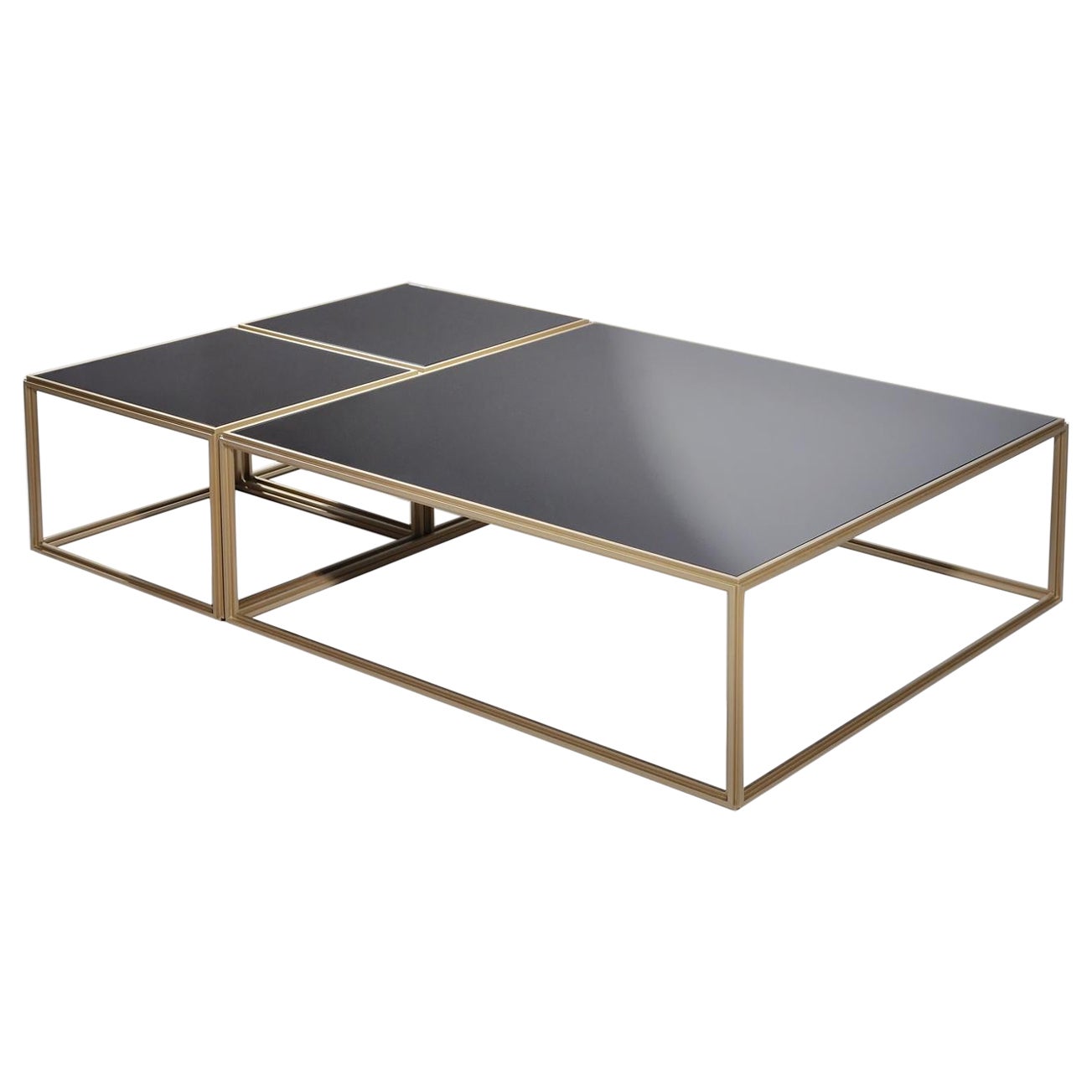 Customize Modular "Mondrian" Brass and Glass Low Table, by P. Tendercool