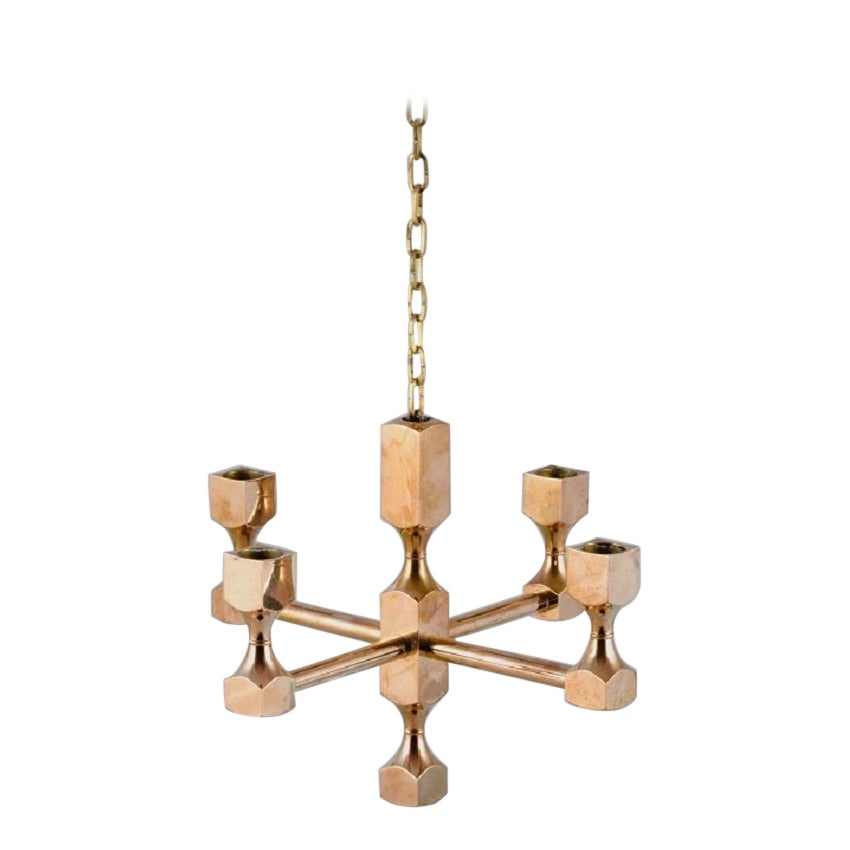 Gusum Metall, Sweden, Chandelier in Solid Brass for Four Candles For Sale