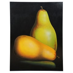 20th Century Still Life Oil Painting Canvas Chiaroscuro Realism Pears Fruit