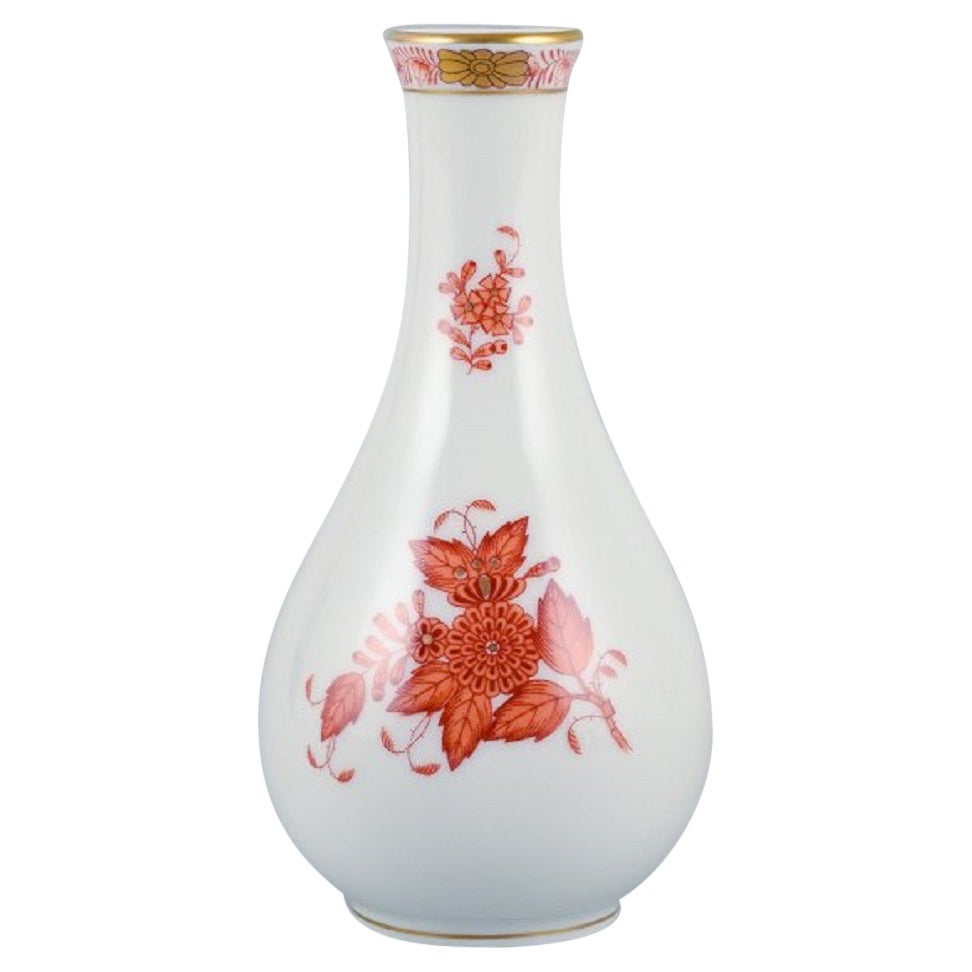Herend, Hungary, Porcelain Vase, Hand Painted with Orange Flowers For Sale  at 1stDibs