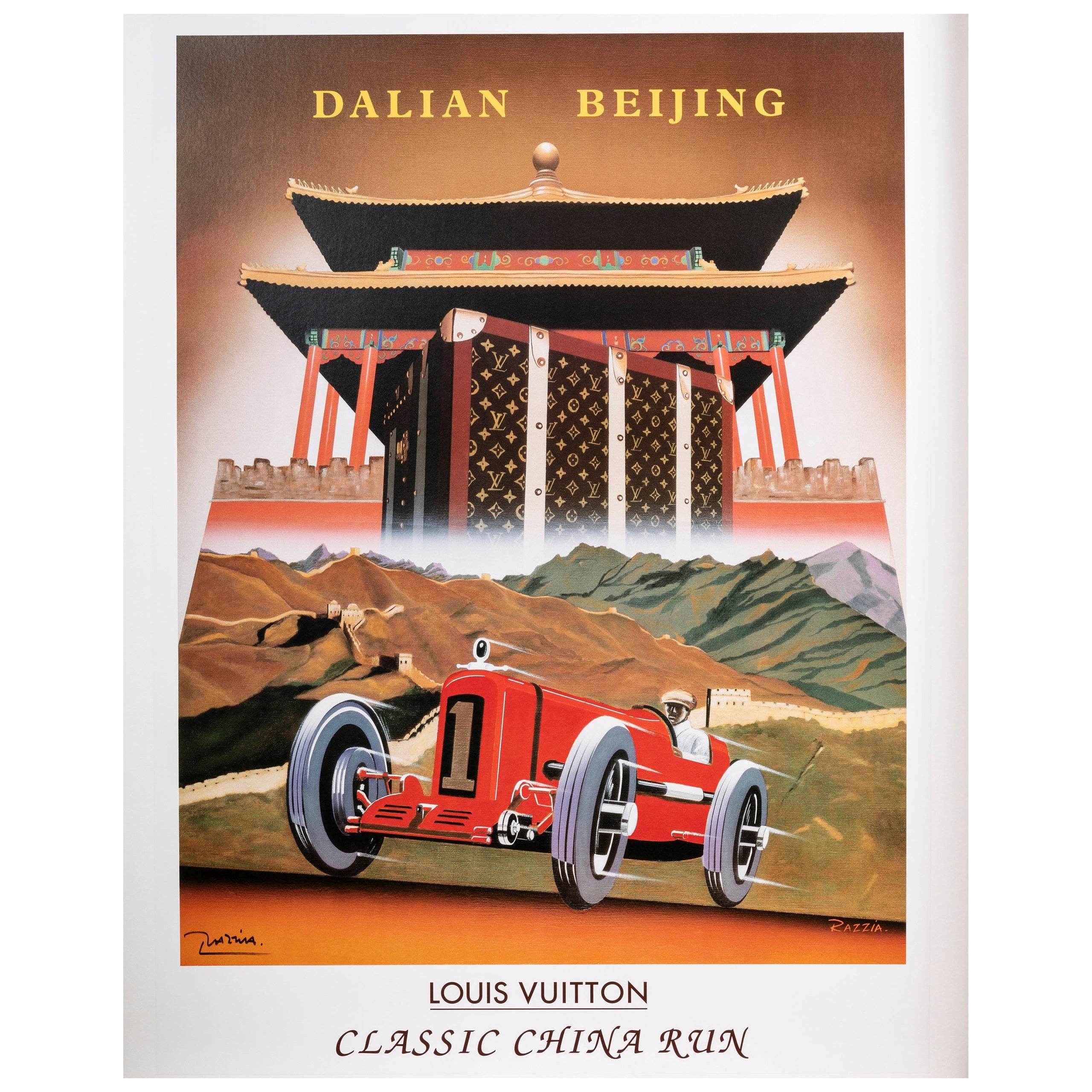 Razzia, Original Louis Vuitton Classic Poster, China Run, Beijing-Dalian, 1998 For Sale