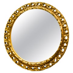 Midcentury French Large Gilded Convex Wall Hanging Mirror