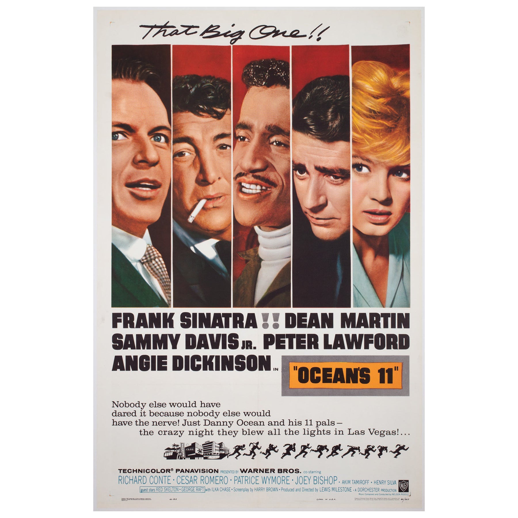 OCEAN'S 11 Póster de película de EE.UU., 1960, Rat Pack, con reverso de lino