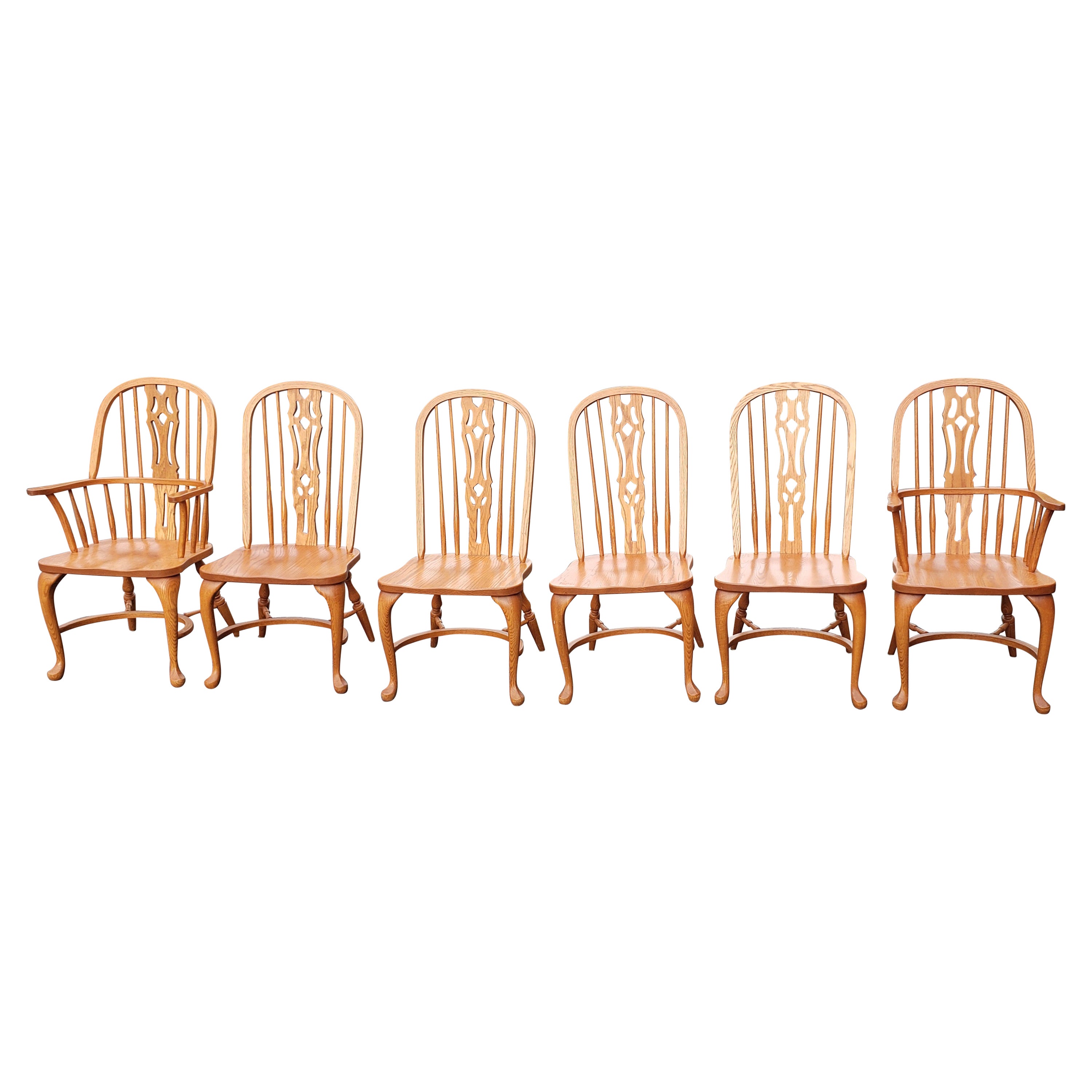 Set of 6 Arts and Crafts Americana Solid Oak Windsor Chairs For Sale
