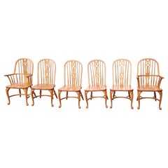Retro Set of 6 Arts and Crafts Americana Solid Oak Windsor Chairs