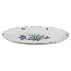 Antique Meissen, Germany, Large Fish Platter, Hand Painted with Flowers and Insects