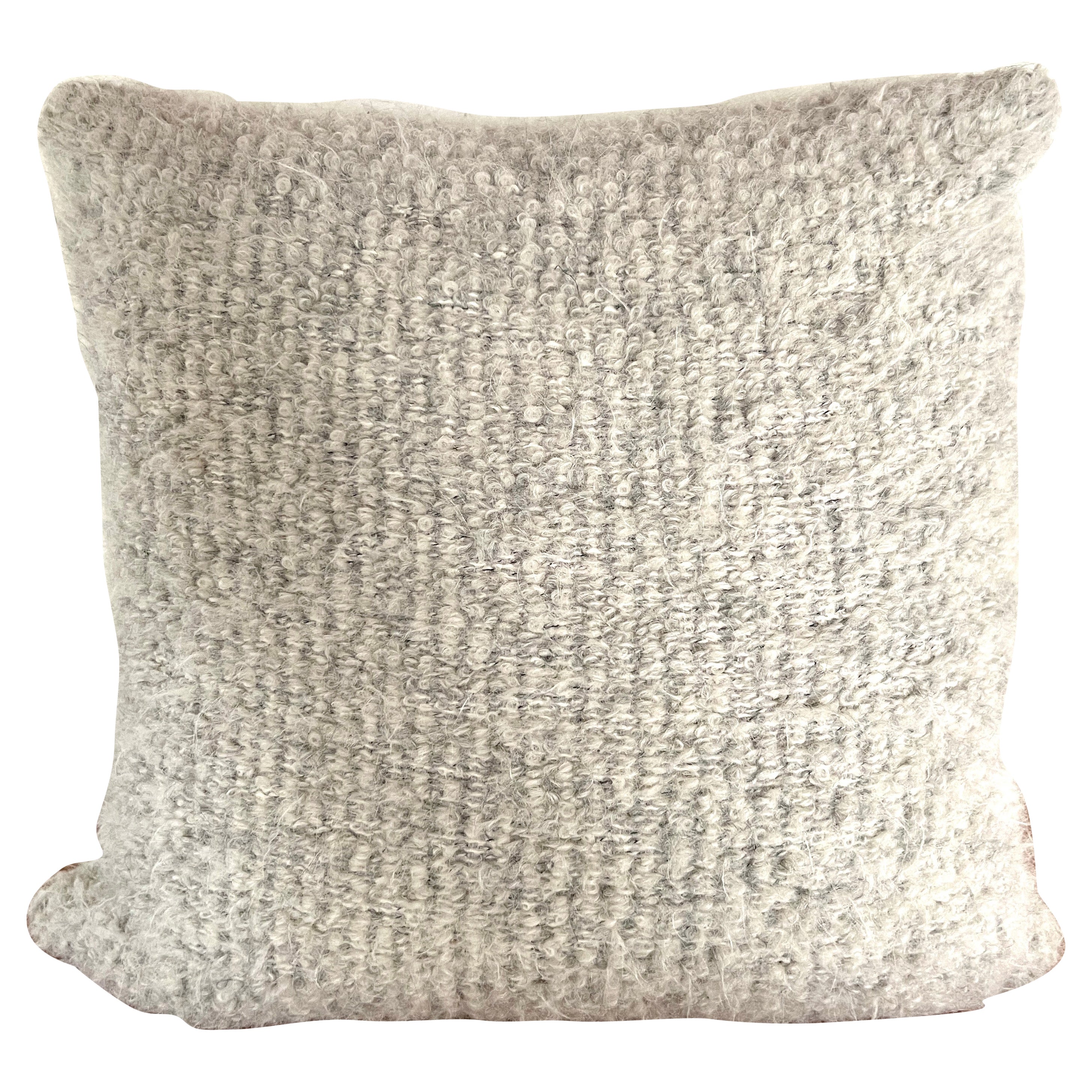 Boucle Mohair and Leather Throw Pillow in Grey - Taupe by Pierre Frey, 18" x 18"