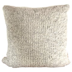 Vintage Boucle Mohair and Leather Throw Pillow in Grey - Taupe by Pierre Frey, 18" x 18"