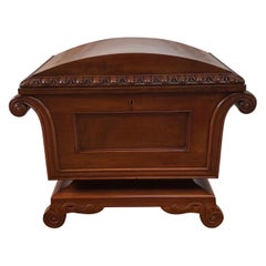 Antique Classical English Regency Sarcophagus Mahogany Dome Top Cellarette / Office File