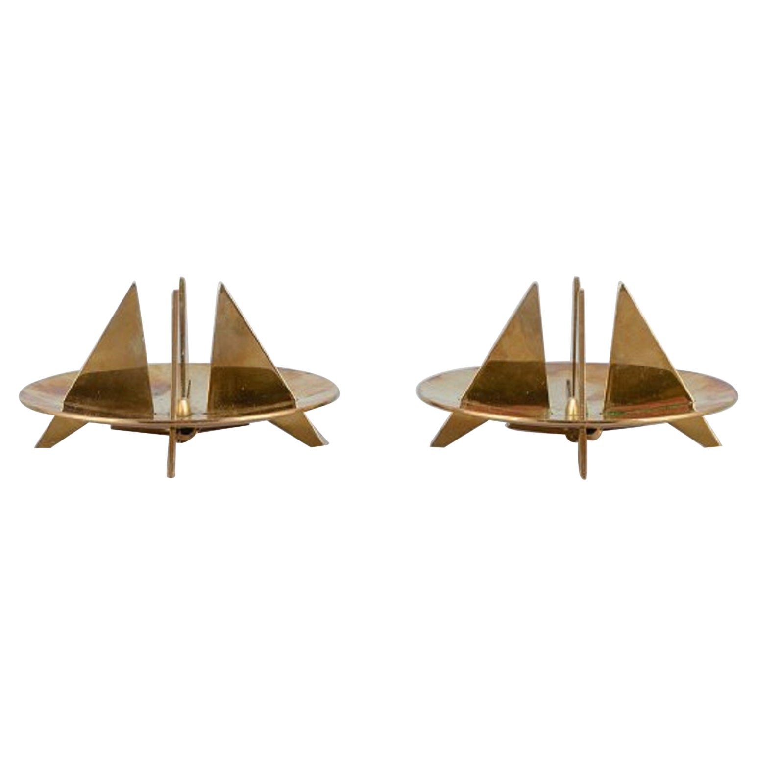 Pierre Forsell for Skultuna, Sweden, a Pair of Rare Brass Candlesticks For Sale