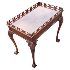 Chippendale Flame Mahogany Ball & Claw Tea Table with Pierced Gallery