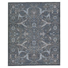 Tapis en laine Soumak fait main, gris et moderne, avec motif Allover