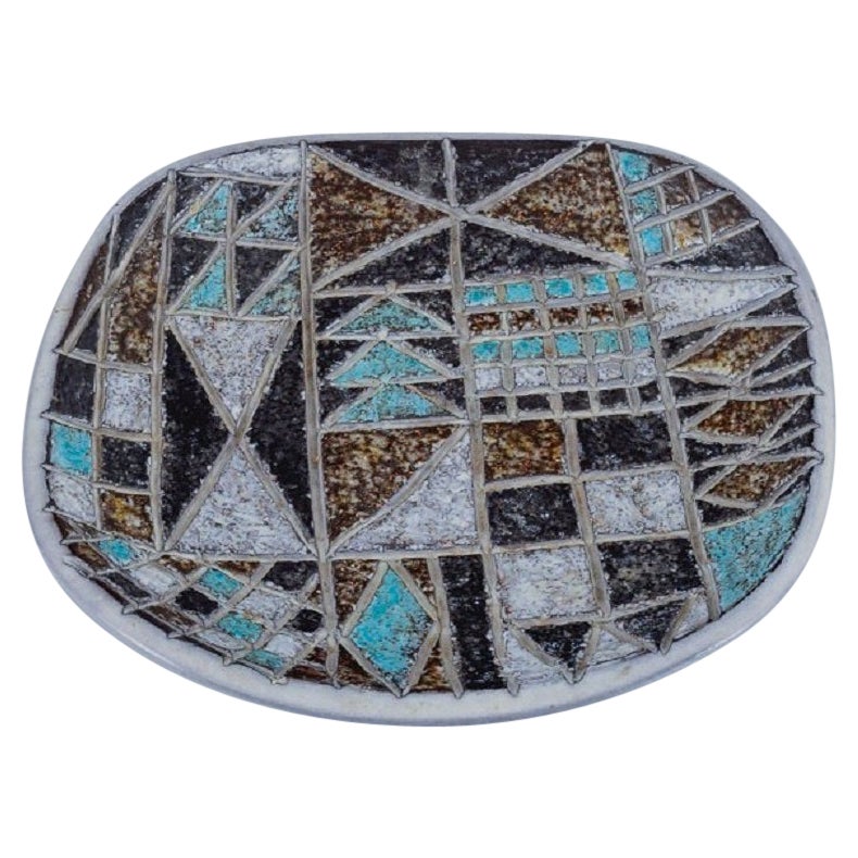 Atterberg for Upsala Ekeby, Ceramic Dish Hand Painted with Geometric Fields For Sale