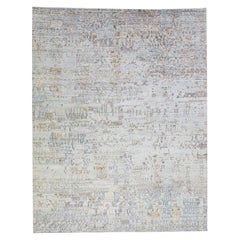 Abstrakter handgefertigter moderner Teppich aus Wolle und Seide in Grau