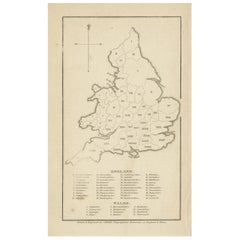 Carte ancienne d'Angleterre et de Galles avec chiffres romains
