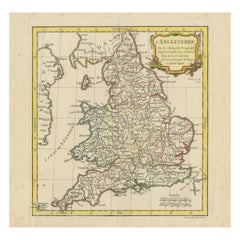 Carte originale et ancienne d'Angleterre avec cartouche décorative