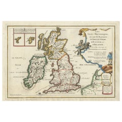 Ancienne carte des îles britanniques avec les Faroes et les Shetlands, montrant les combats de coqs