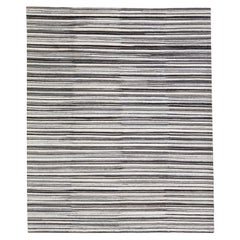 Stripe Modern Apadana's Groove Handmade Bamboo/Silk Rug in Earthy Tones