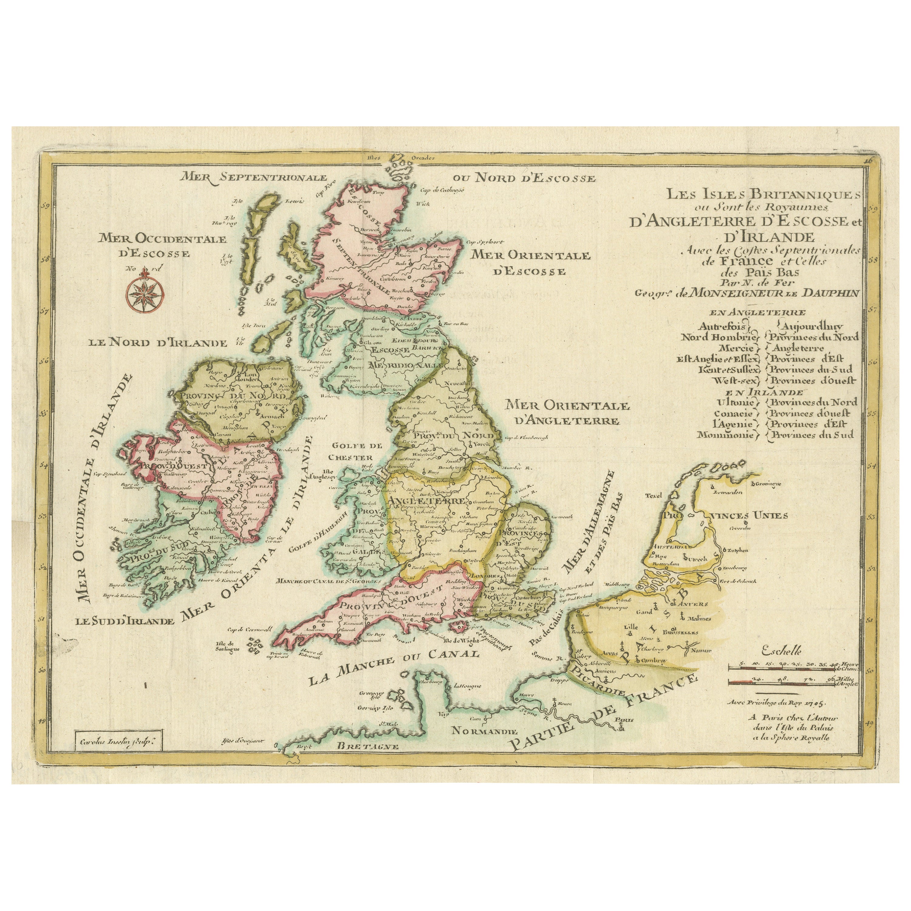 Carte originale et ancienne d'Angleterre, d'Irlande, d'Écosse et de Galles