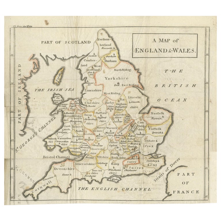 Antique Map of England and Wales with notations For Sale at 1stDibs