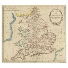 Antique Map of England, Also Showing Calais