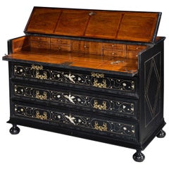 Cassetone Bureau Desk Ebonised Rosewood Bone Rome Baroque Bird Flower Lion Tulip