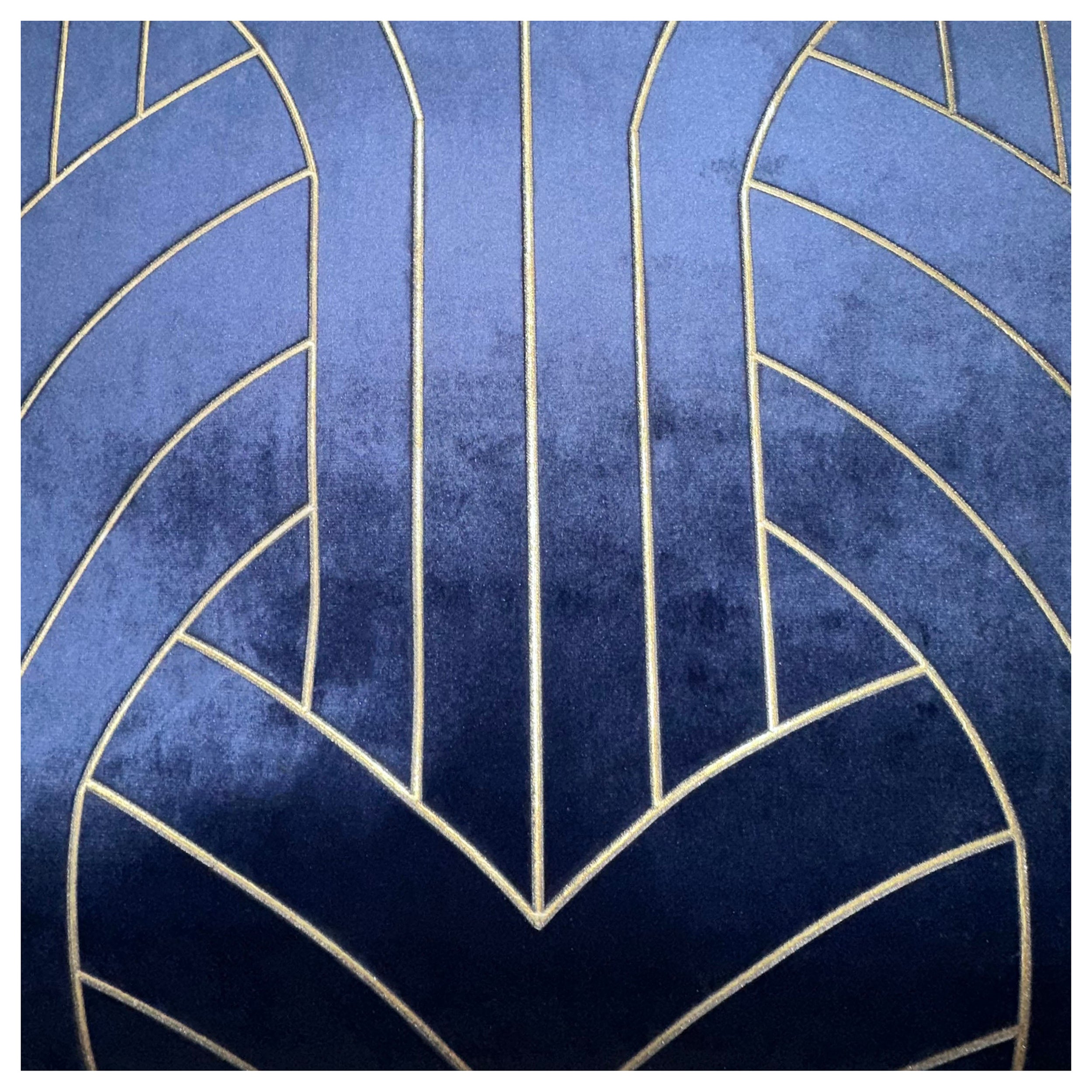 Phillip Jeffries Navy Blue & Gold Velvet Cocoon Wallpaper, Lasercut Velvet For Sale