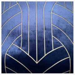 Used Phillip Jeffries Navy Blue & Gold Velvet Cocoon Wallpaper, Lasercut Velvet