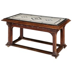 Tavolo Italiano Console Centrale Teak Marmo Nero Whiting Geometrico Lungo64" D35"