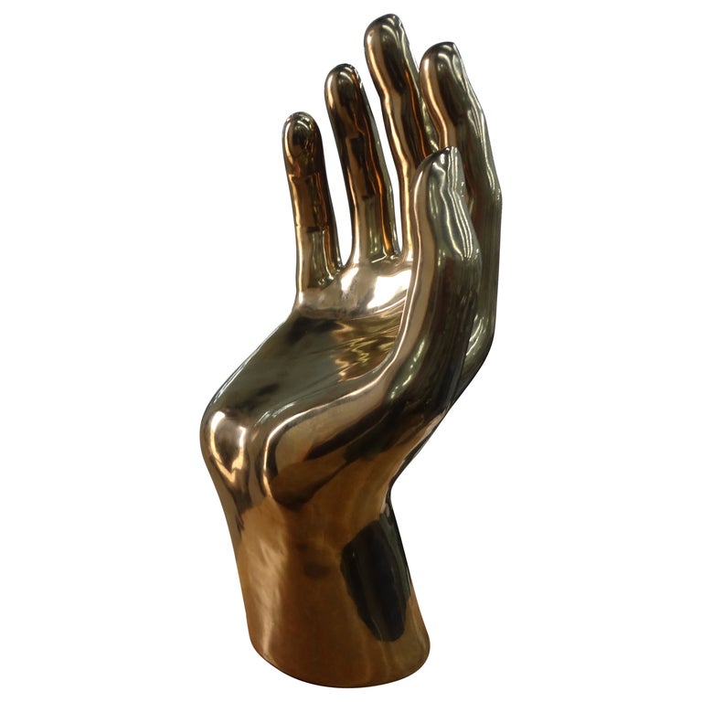 Vintage Glazed Gilt Ceramic Hand Sculpture For Sale at 1stDibs