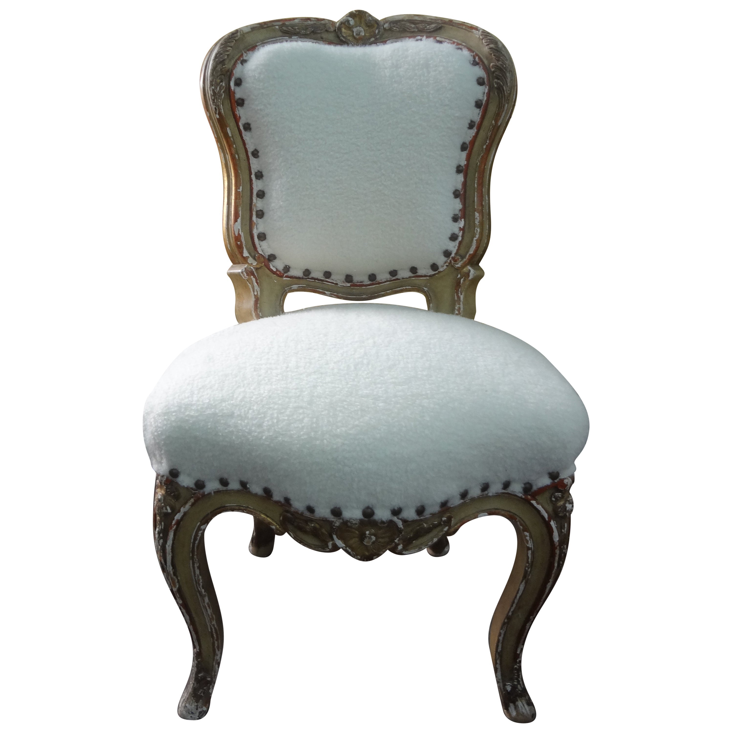 19th Century French Louis XV Style Painted and Parcel Gilt Children's Chair For Sale