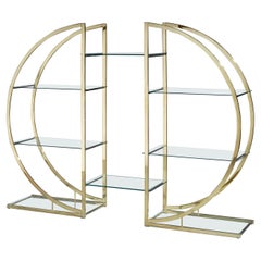 Bookcase Demi-Lune Brass Glass Vintage Art Deco Style