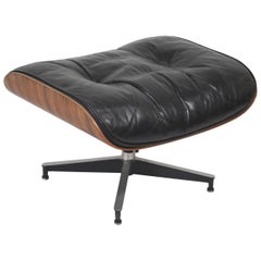 Used Rosewood Black Leather Early 1960s Eames 671 Ottoman for Eames 670 Lounge
