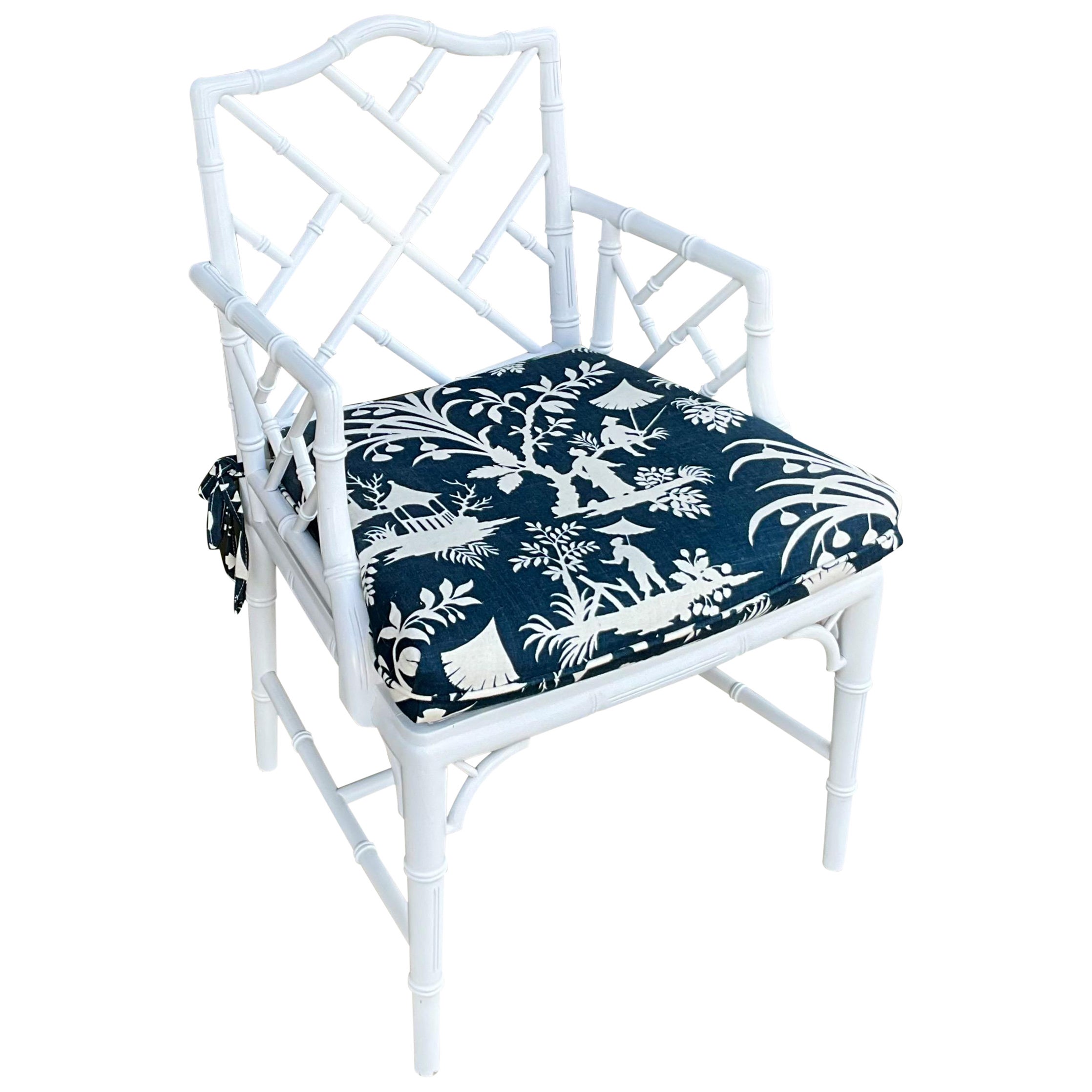 White Chinese Chippendale Style Faux Bamboo Chair in Thaibaut South Seas