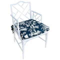 White Chinese Chippendale Style Faux Bamboo Chair in Thaibaut South Seas 