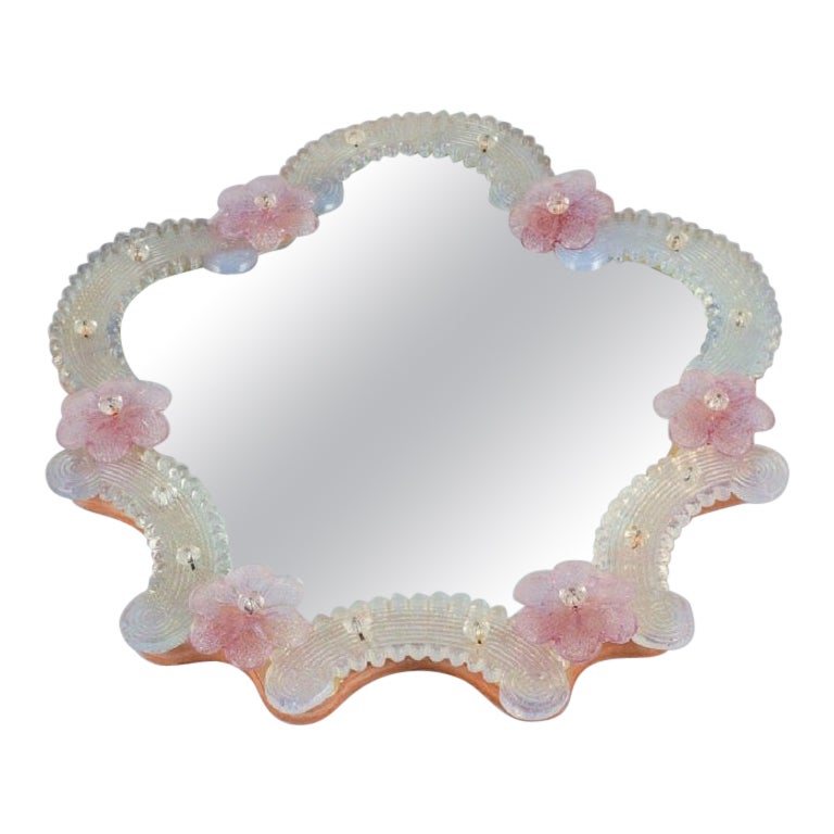 Murano, Venice, Adorable Mirror in Art Glass with Gold and Pink Decoration For Sale