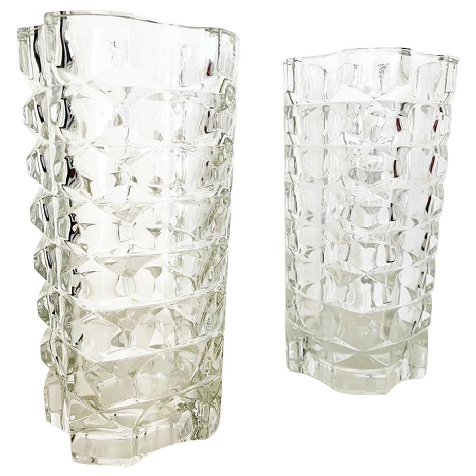 Art Deco Pair of Faceted Crystal Vases Made in France 1940s -Art- For Sale