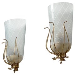 Large Italian Cut Glass Sconces, 1940s