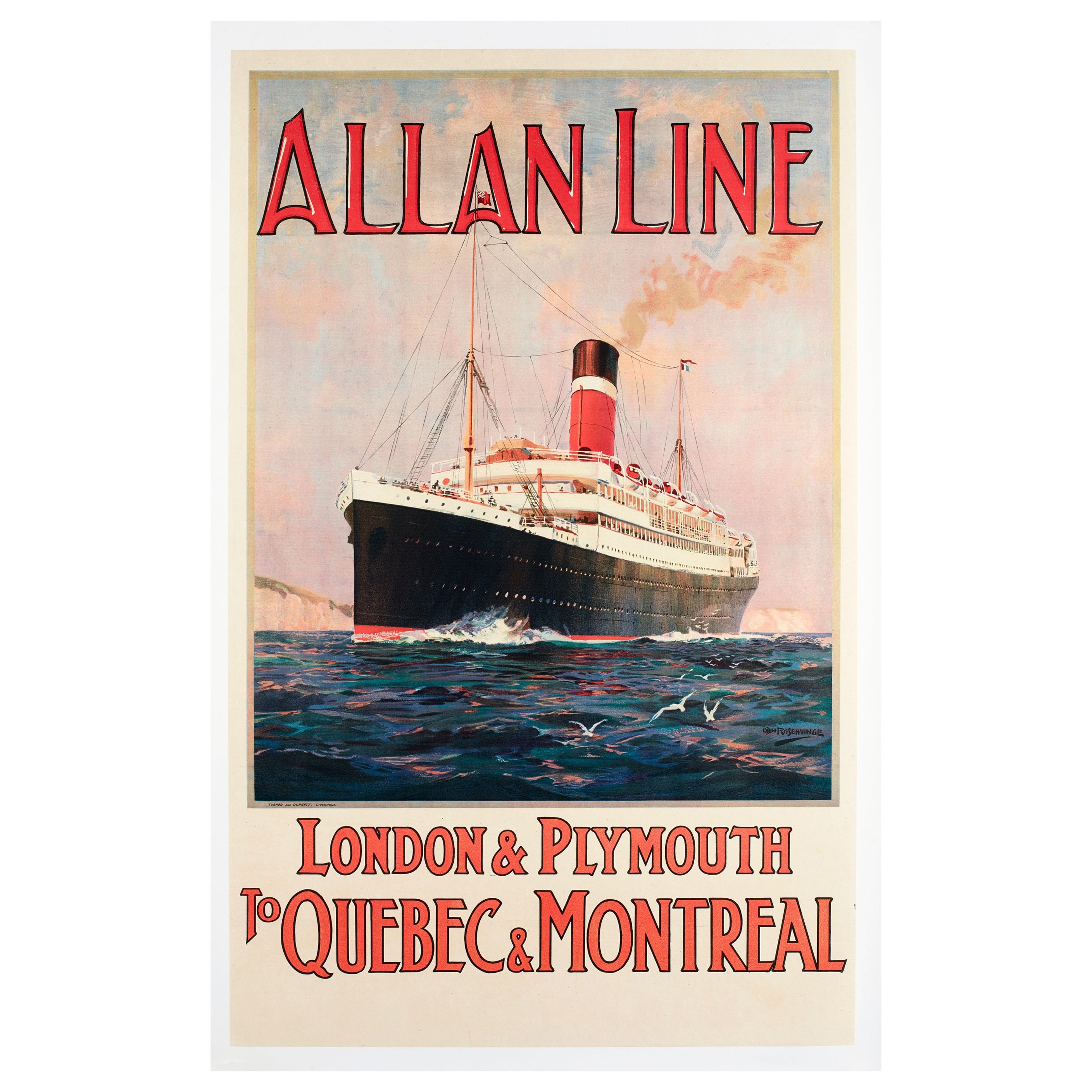 Rosenvinge, Original Vintage Boating Poster, Allan Line, London, Montreal, 1900 For Sale