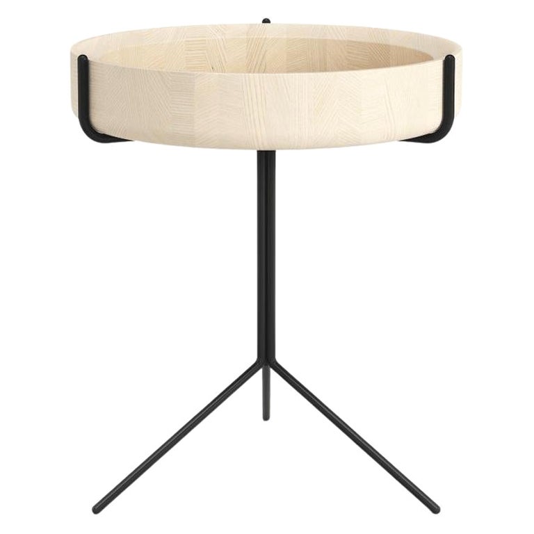 Round Drum Side Tray Table Corinna Warm for Swedese Ash, Black Frame For Sale