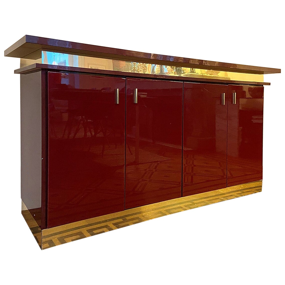 Mid-Century Modern "Bordeau" Lacquered and Brass Sideboard, 1970s For Sale