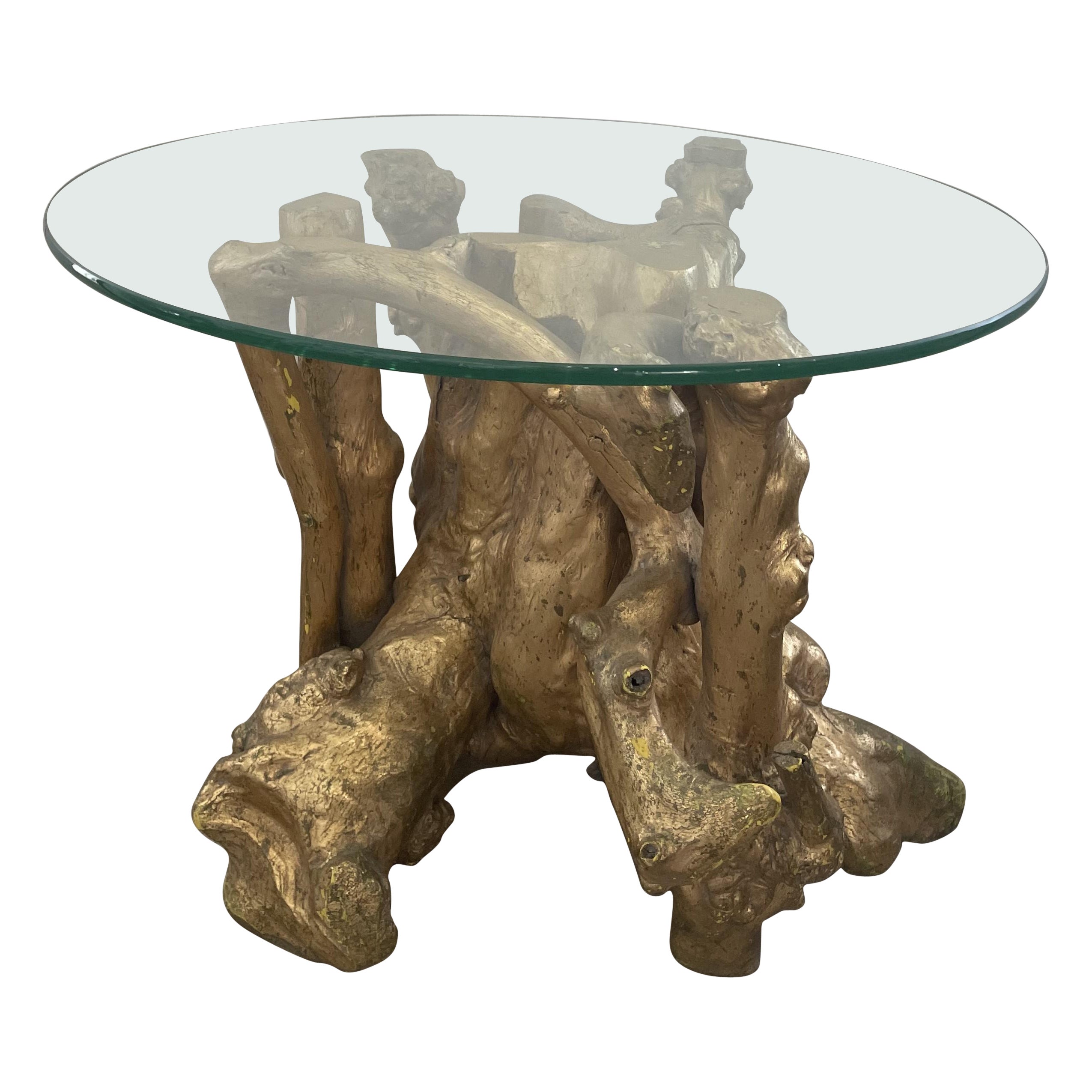 Gold Painted Tree Root Side Table