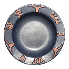 Vintage Frankoma Terracotta Ceramic Kings Ranch Cattle Brand Navy Bowl or Vide Poche