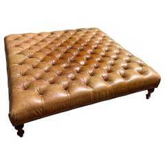 Oversized Leather Button Tufted Ottoman in the Style of Ralph Lauren