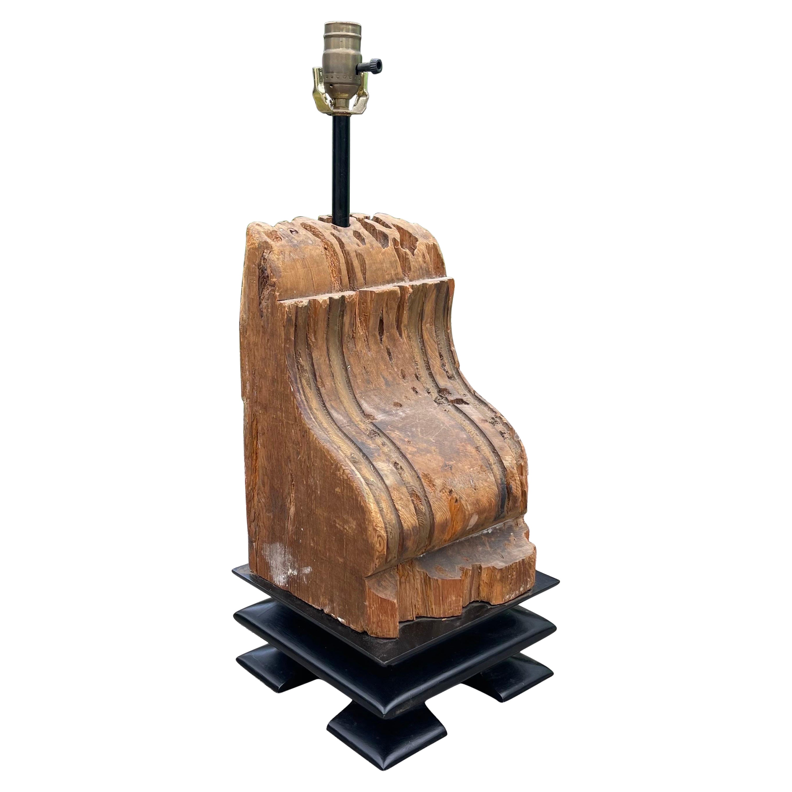 Pecky Cypress Corbel Table Lamp For Sale