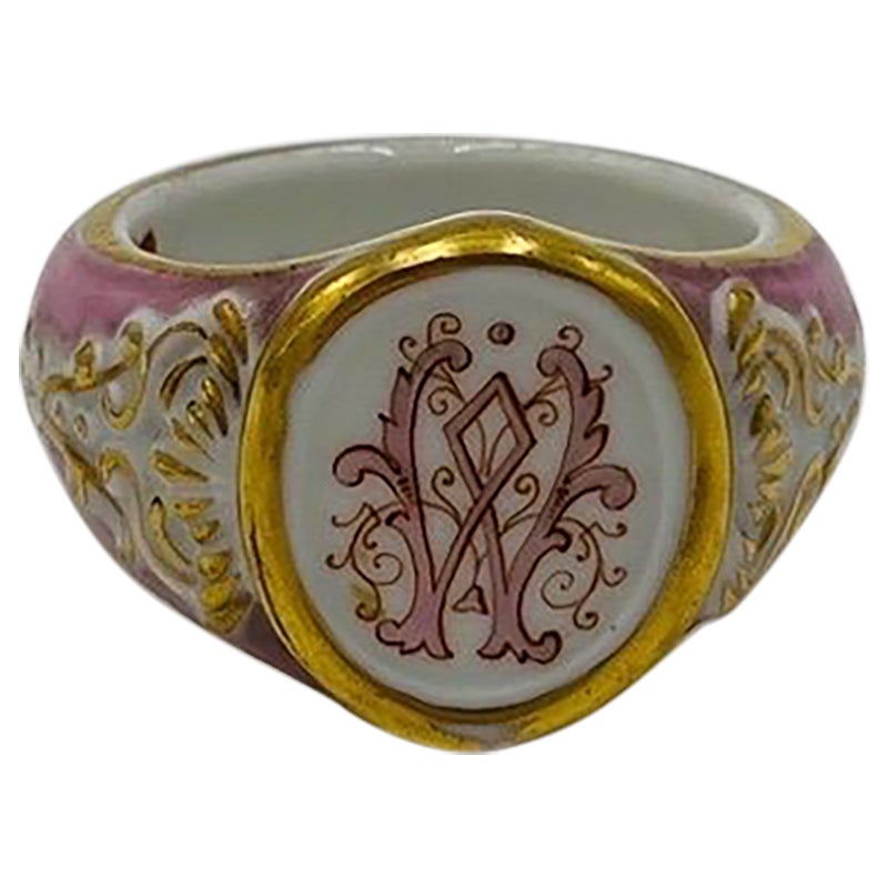 Unique Antique Old Paris Porcelain “W” Napkin Ring For Sale