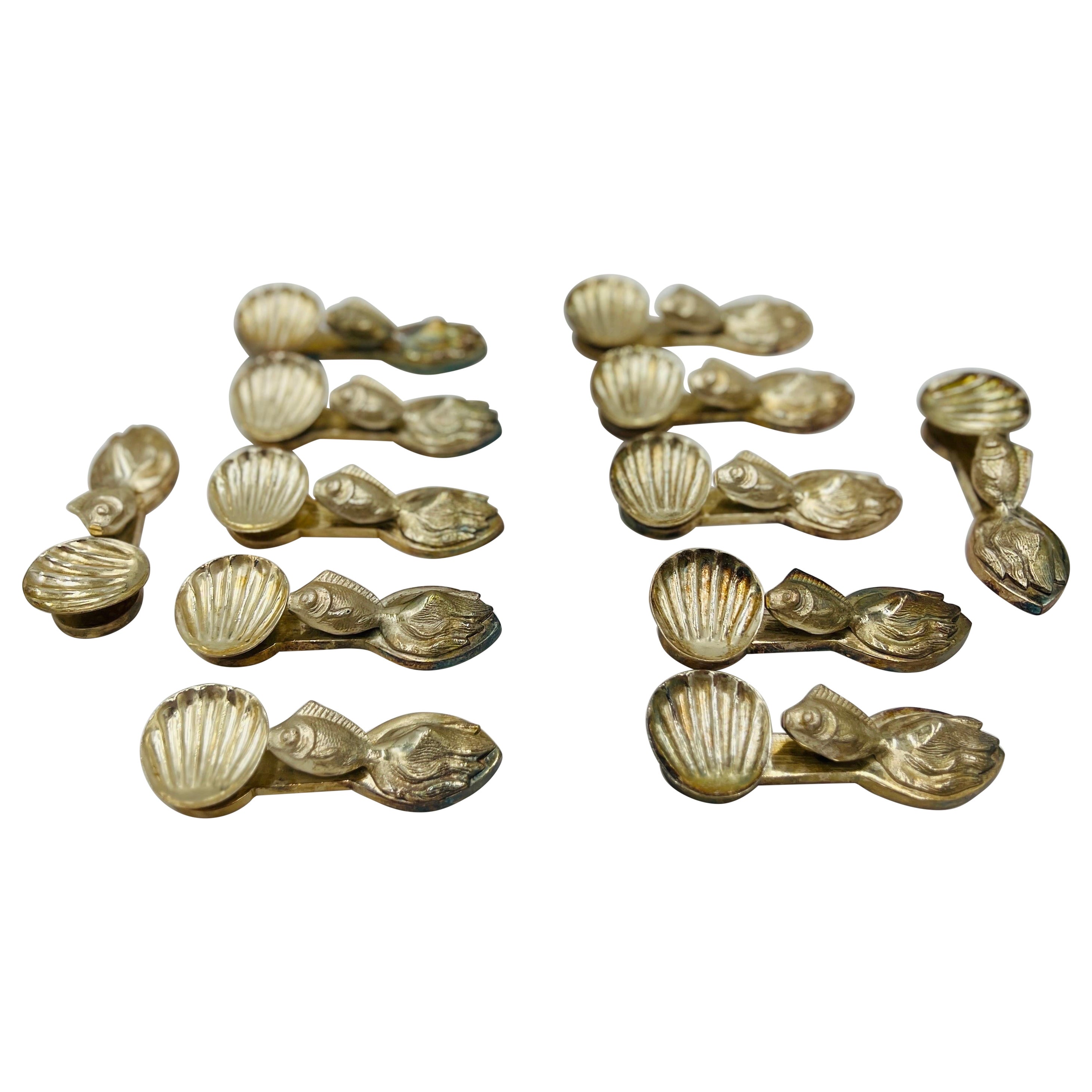 Set of 12, Buccellati Style Italian Silvered Fish / Shell Form Individual Salts For Sale