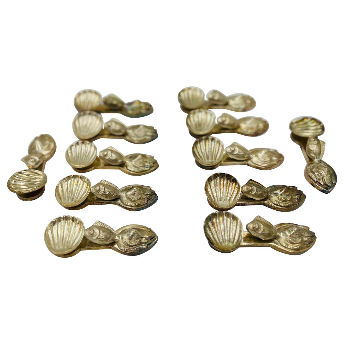 Set of 12, Buccellati Style Italian Silvered Fish / Shell Form ...