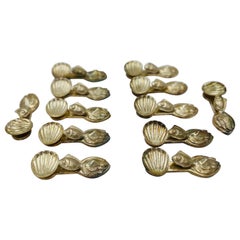 Retro Set of 12, Buccellati Style Italian Silvered Fish / Shell Form Individual Salts